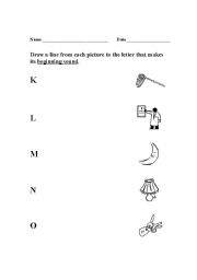 English worksheet: Beginning Consonants (K-O)