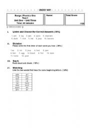 English Worksheet: Phonics Test