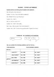 English worksheet: Sophies last weekend