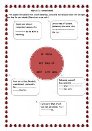 English Worksheet: Messages : excuse notes