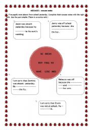 English worksheet: Messages : excuse notes