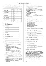 English Worksheet: Can - Cant - Must
