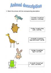 English Worksheet: ANIMAL descriptions