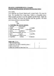 English worksheet: reading comprehension