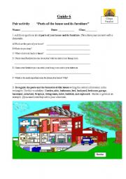 English Worksheet: Parts of the house and its furniture