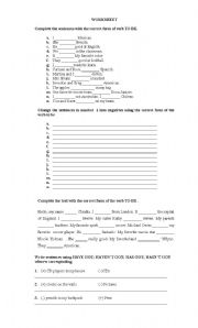 English Worksheet: WORKSHEET