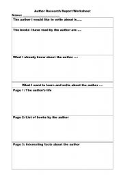 English worksheet: Author Research Report Worksheet