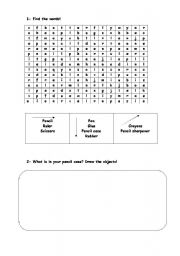 English worksheet: school objects