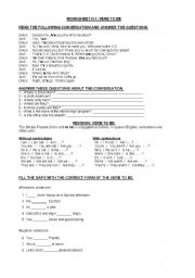 English worksheet: verb be