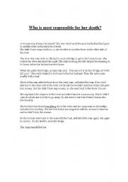 English Worksheet: Who is most responsible for her death?