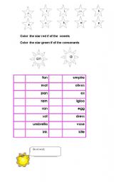 English worksheet: How many vowels do you see on this page? (5) How many consonants do you see on this page? 