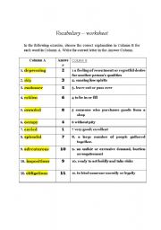 English Worksheet: vocabulary
