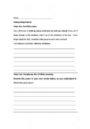 English worksheet: interpreting poetry