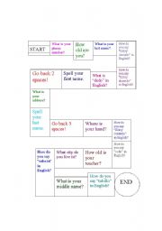 English Worksheet: Personal Information Board Game