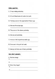 English worksheet: VERB TO BE IN THE PAST