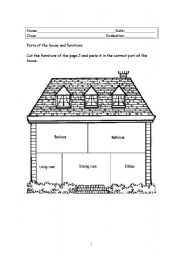 English Worksheet: Parts of the house and furniture