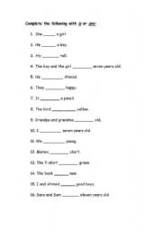 English Worksheet: Complete the following with is or are