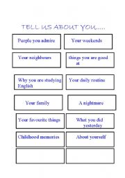English Worksheet: Tell us about you 