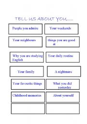 English worksheet: Tell us about you 