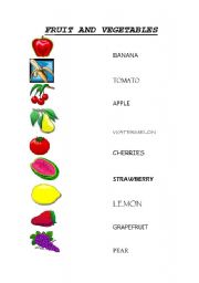 English worksheet: Fruit and vegetables: matching exercise