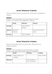 English Worksheet: James Weekend Schedule
