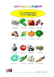 English worksheet: At the greengrocers. Part 2: Vegetables