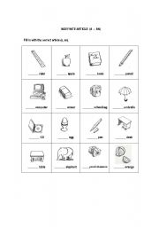 English Worksheet: indefinite article