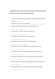 English worksheet: TEST ON CONJUNCTIONS
