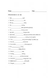 English worksheet: A Simple (Is, Are, Am) Worksheet - Part I