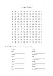 English Worksheet: Synonym Wordsearch