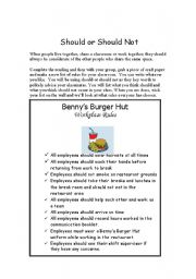 English Worksheet: Program (Class) Rules Using Should and Should Not