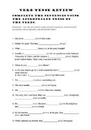 English Worksheet: Verb Tense Review