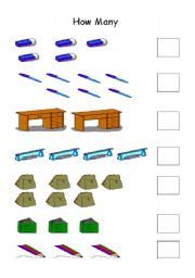 English Worksheet: Classroom Objects Maths