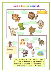English Worksheet: Cute Animals