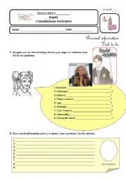 English Worksheet: Personal information / verb to be