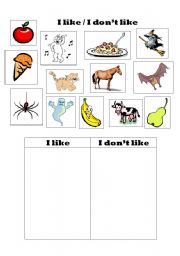 English Worksheet: likes and dislikes