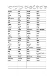 English Worksheet: Opposites