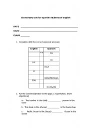 English Worksheet: Elementary test for Spanish students of English