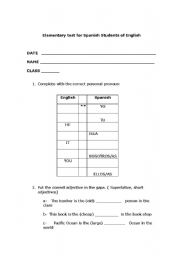 English worksheet: Elementary test for Spanish students of English