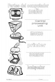English Worksheet: Parts of computer