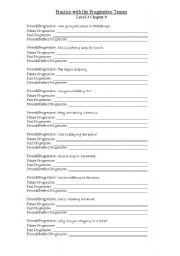 English worksheet: Practice with the Progressive/Continuous Tenses