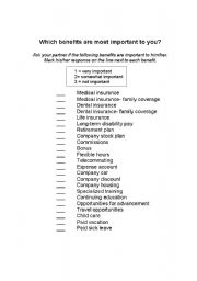 English worksheet: Job Benefits Survey