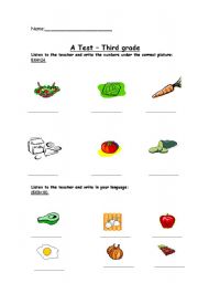 English worksheet: A test for third grade part 1