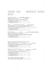 English Worksheet: working class hero green day