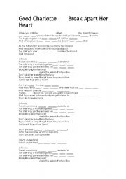 English worksheet: good charlotte breaking apart her heart