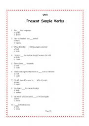 English Worksheet: Quiz- present Simple Tense