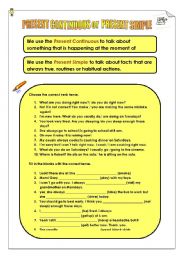 English Worksheet: present continuous or present simple
