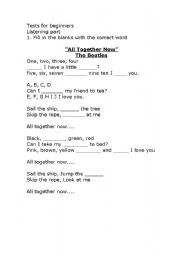 English worksheet: song for beginners