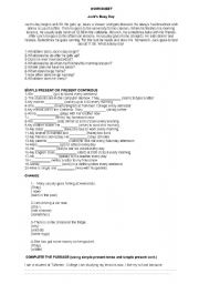 English worksheet: worksheet about tenses present cont. and present tense 