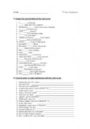 English Worksheet: Verb to be